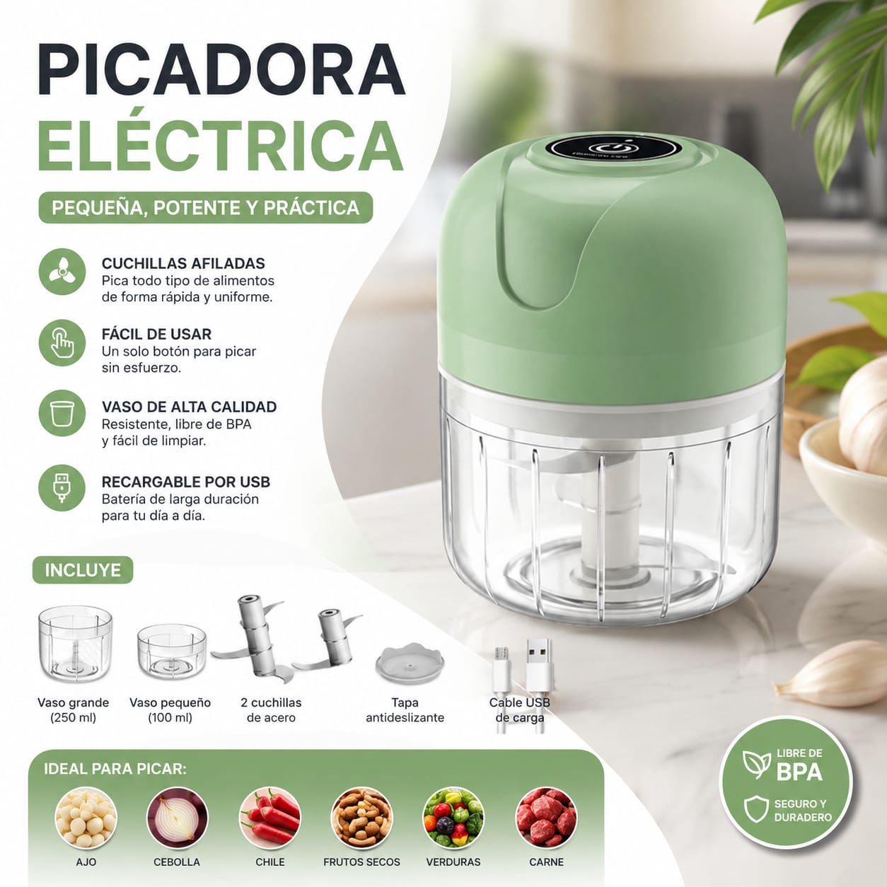 Picadora Portátil Recargable USB