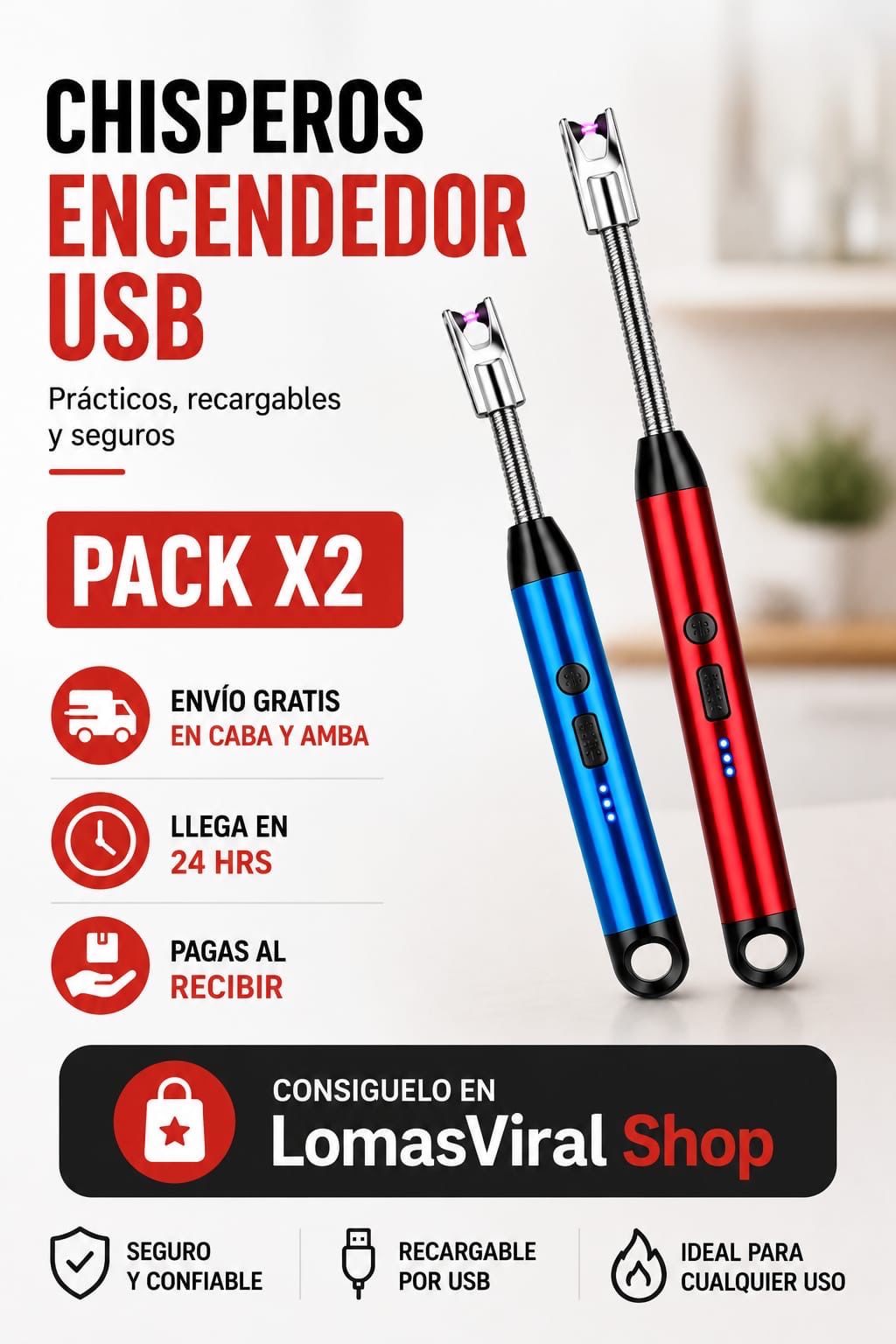 Pack x2 Encendedor Eléctrico Recargable USB