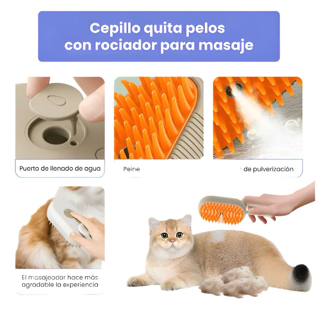 Kit Completo para Gatos - Cepillo de Vapor + Quitapelos Portátil + Pelota Interactiva de Regalo