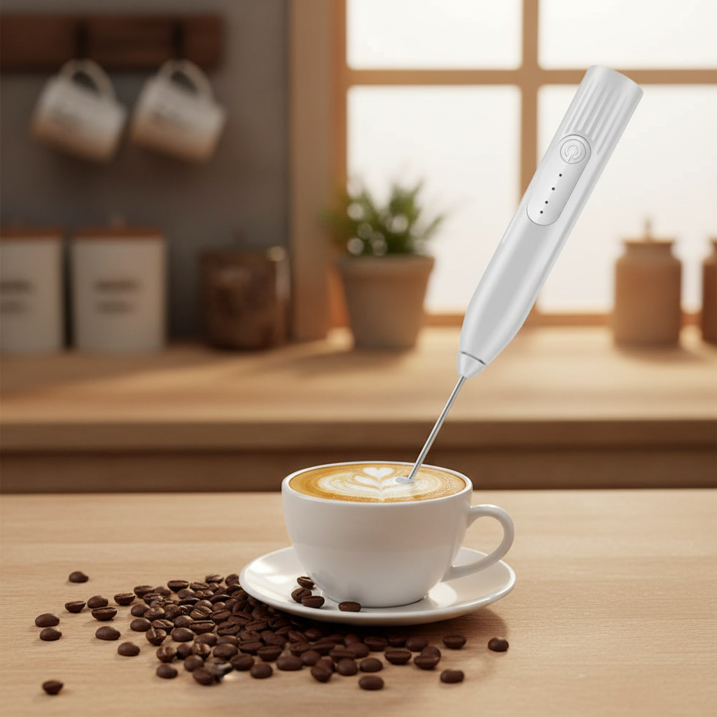 Batidor espumando café lifestyle