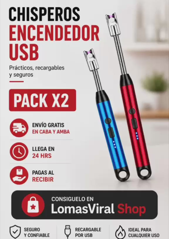 Pack x2 Encendedor Eléctrico Recargable USB